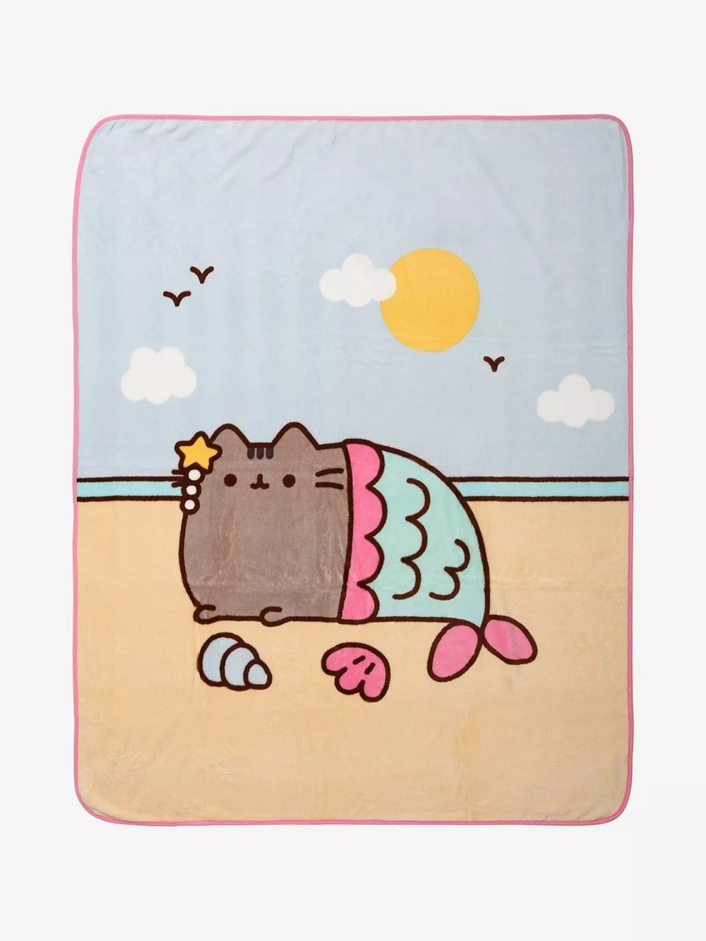 Pusheen Mermaid Beach Throw Blanket - Pink, Blue, Tan